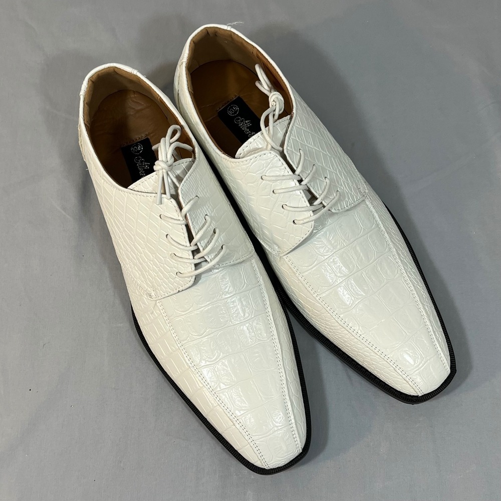 Alberto Fellini Gator 03 Mens White Alligator Embossed Dress Shoes Red Bottoms